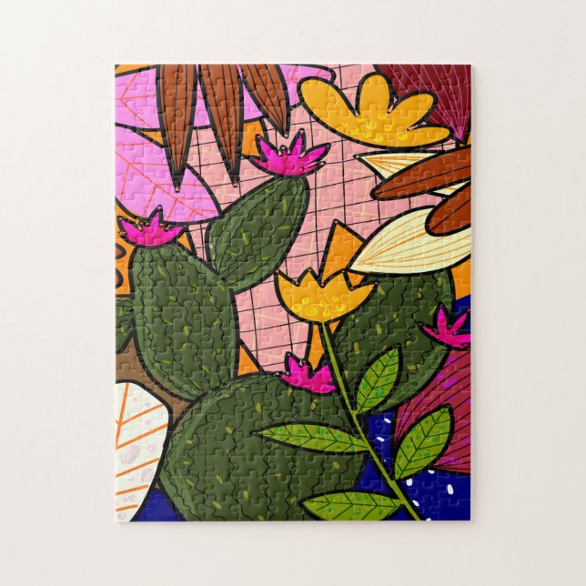 Abstract tropical leaves and flowers  jigsaw puzzle (Vertical)