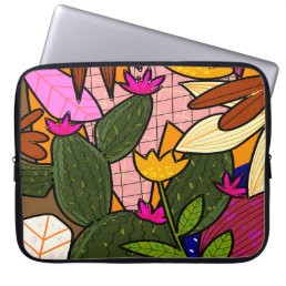 Abstract tropical leaves and flowers  laptop sleeve