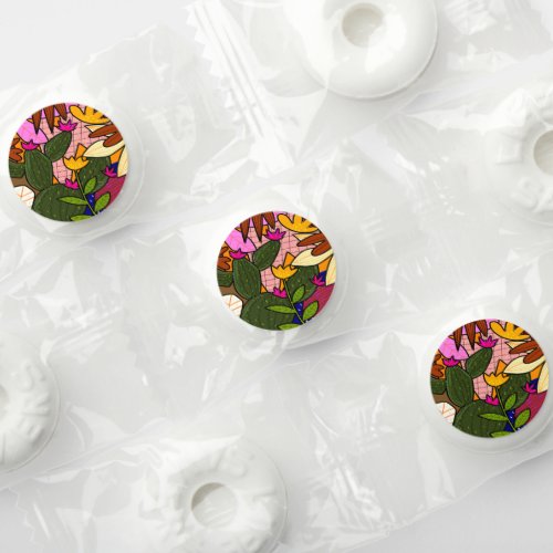 Abstract tropical leaves and flowers  life saver mints