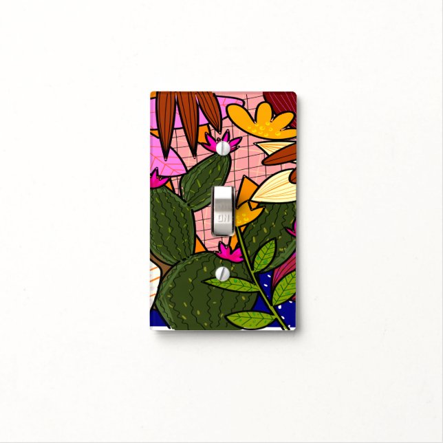 Abstract tropical leaves and flowers   light switch cover (In Situ)