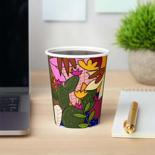 Abstract tropical leaves and flowers   paper cups