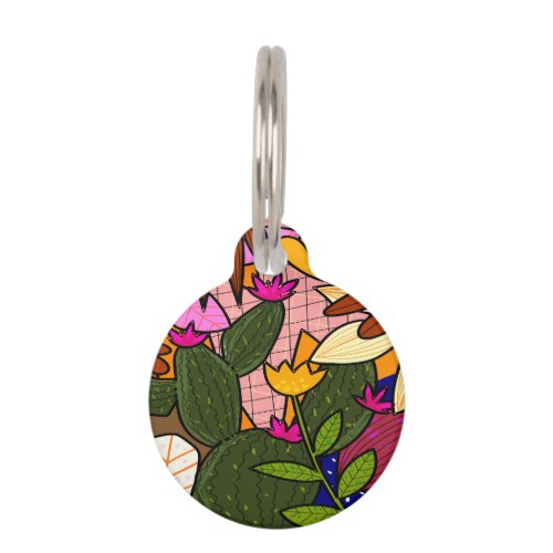 Abstract tropical leaves and flowers  pet ID tag