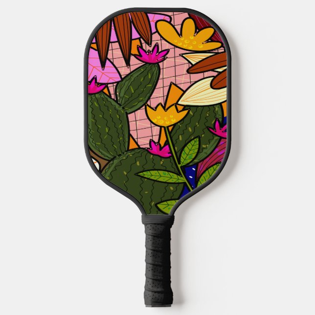 Abstract tropical leaves and flowers   pickleball paddle (Front)