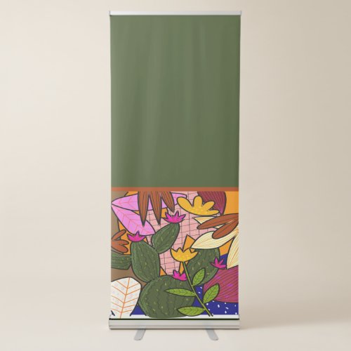 Abstract tropical leaves and flowers  retractable banner