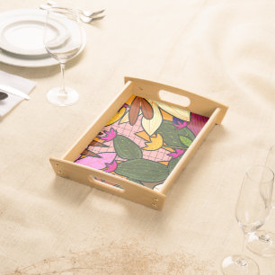 Abstract tropical leaves and flowers   serving tray