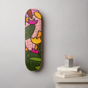 Abstract tropical leaves and flowers  skateboard