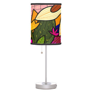 Abstract tropical leaves and flowers table lamp