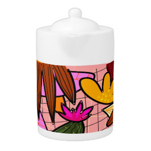 Abstract tropical leaves and flowers   teapot