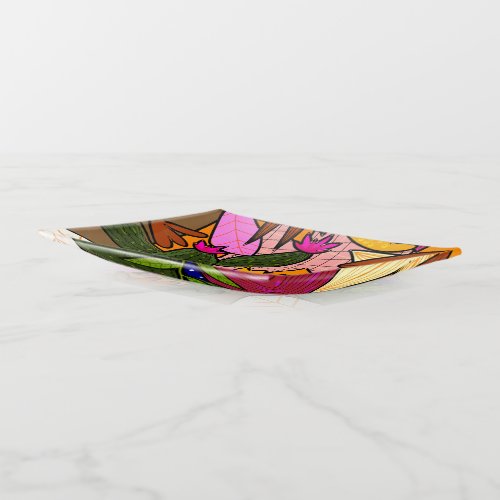 Abstract tropical leaves and flowers  trinket tray