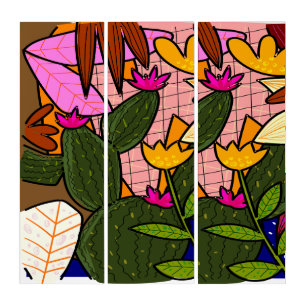 Abstract tropical leaves and flowers triptych