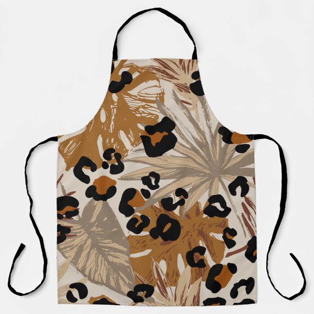Abstract tropical leaves and grunge leopard camouf apron (Front)