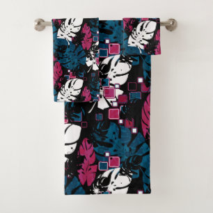 Abstract tropical leaves exotic monstera palm mode bath towel set