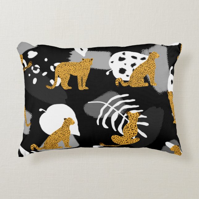 Abstract Tropical Leaves Leopard Pattern Accent Pillow (Front)