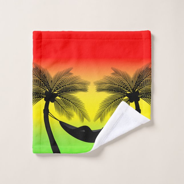 Abstract Tropical Life | Hammock Silhouette Bath Towel Set (Wash Cloth)