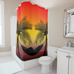 Abstract Tropical Life Hammock Silhouette Shower Curtain
