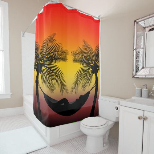 Abstract Tropical Life  Hammock Silhouette Shower Curtain