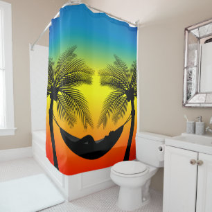Abstract Tropical Life Hammock Silhouette Shower Curtain
