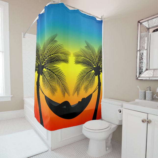 Abstract Tropical Life | Hammock Silhouette Shower Curtain (In Situ)