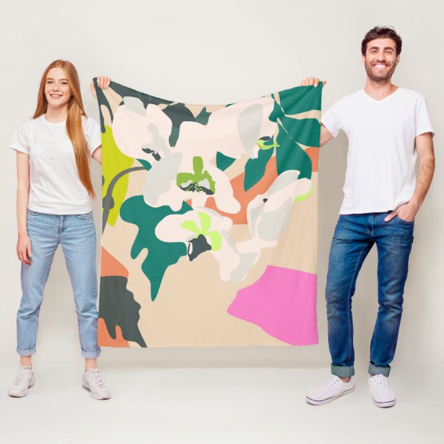 Abstract Tropical Orchids Modern Home  Fleece Blanket (In Situ)