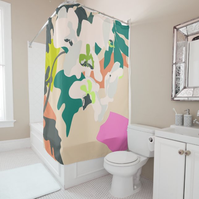 Abstract Tropical Orchids Modern Home  Shower Curtain (In Situ)