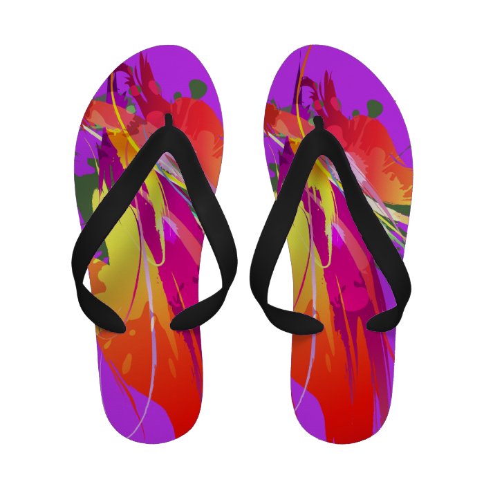 Abstract Tropical  Paintball  Splatter Black Flip Flops