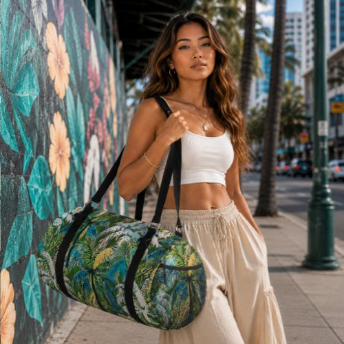 Abstract Tropical Palm Tree Green Textured Travel Duffle Bag