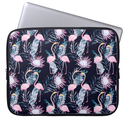Abstract tropical pattern with flamingo protea l laptop sleeve