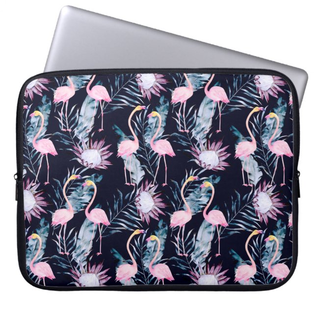 Abstract tropical pattern with flamingo, protea, l laptop sleeve (Front)