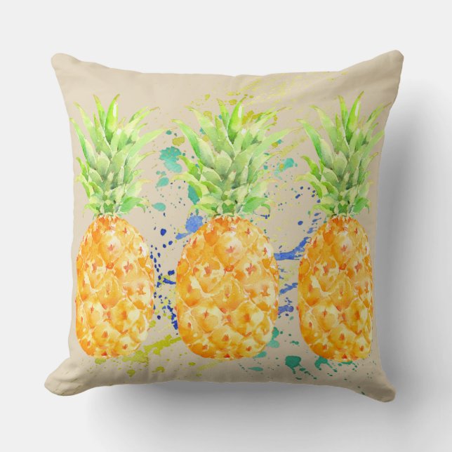 Abstract Tropical Pineapples Throw Pillow (Front)