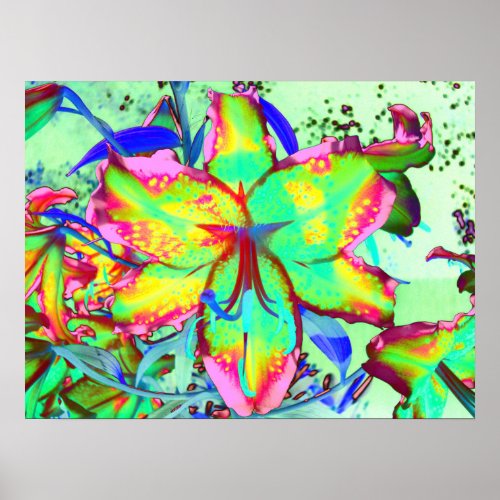 Abstract tropical pink green floral lily poster