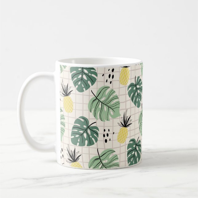 Abstract tropical seamless pattern with palm leaf  coffee mug (Left)