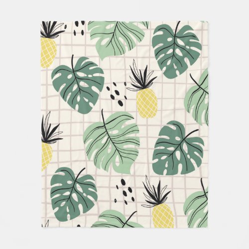 Abstract tropical seamless pattern with palm leaf  fleece blanket