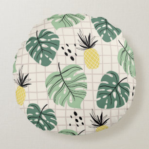 Abstract tropical seamless pattern with palm leaf round pillow