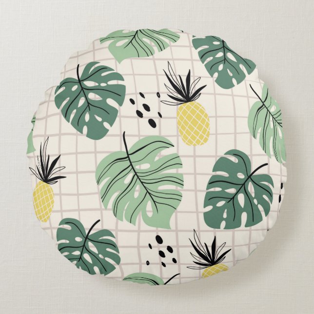 Abstract tropical seamless pattern with palm leaf  round pillow (Front)