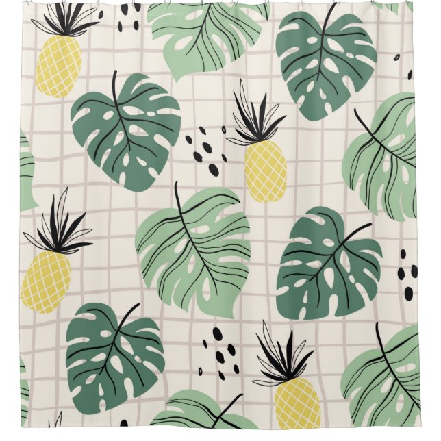 Abstract tropical seamless pattern with palm leaf  shower curtain (Front)