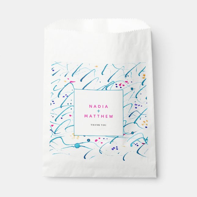 Abstract tropical shallow waves pink aqua wedding favor bag (Front)