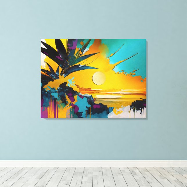 Abstract Tropical Sunset Explosion Canvas Print (Insitu(Wood Floor))