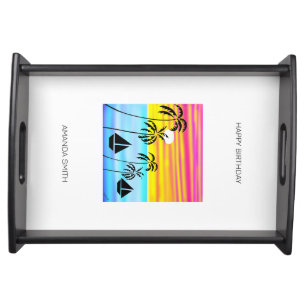 Abstract Tropical Sunset Ocean Sailing Serving Tray