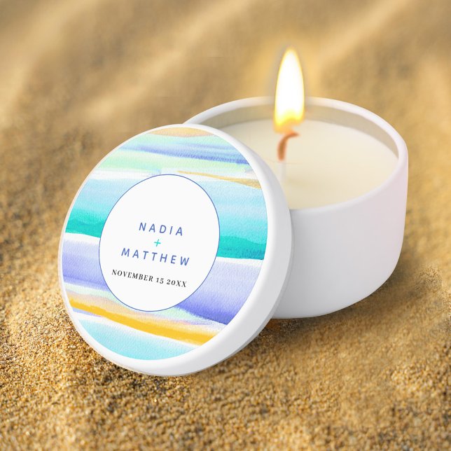 Abstract tropical tidal blue aqua yellow wedding mini candle favors (Creator Uploaded)