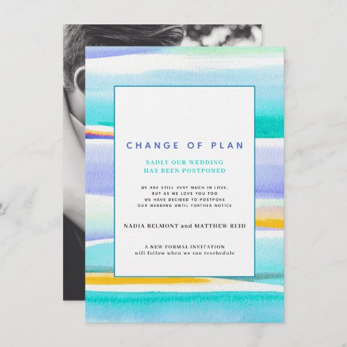 Abstract tropical tide aqua wedding change of plan invitation