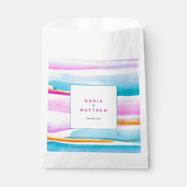 Abstract tropical tide lines pink aqua wedding favor bag (Front)