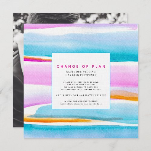Abstract tropical tide lines wedding postponement invitation
