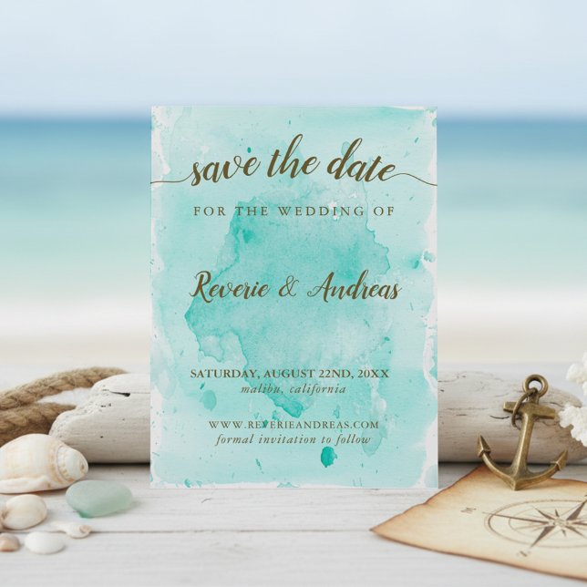 Abstract Tropical Turquoise Ocean Waves Wedding Save The Date (Creator Uploaded)