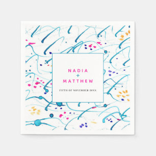 Abstract tropical waves pink aqua orange wedding napkins