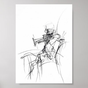 Abstract Trumpet Player Sketch - Premium Poster