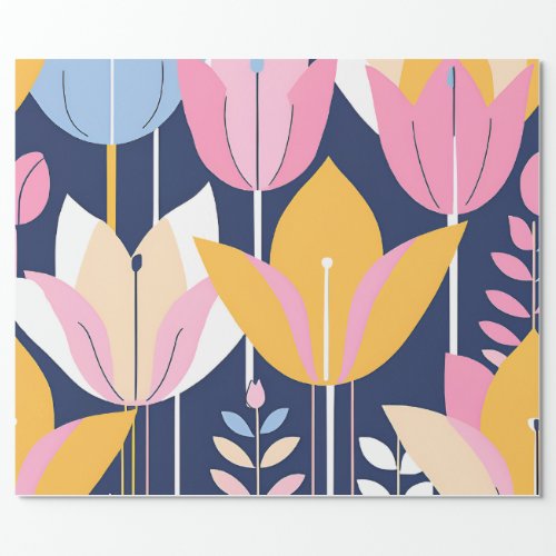 Abstract Tulip Flowers Drawing Wrapping Paper