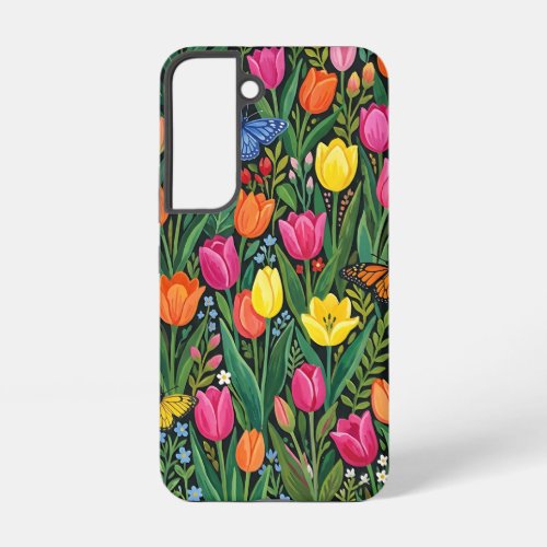 Abstract Tulips Garden Butterflies Samsung Cases