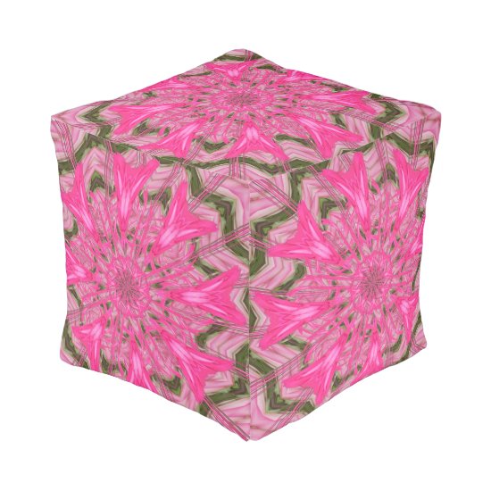 Abstract Tulips Pink-Green Pouf Seat