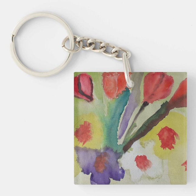 Abstract Tulips & Spring Flowers Acrylic Keychain (Front)