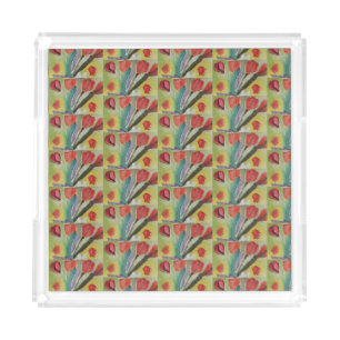 Abstract Tulips & Spring Flowers Acrylic Tray